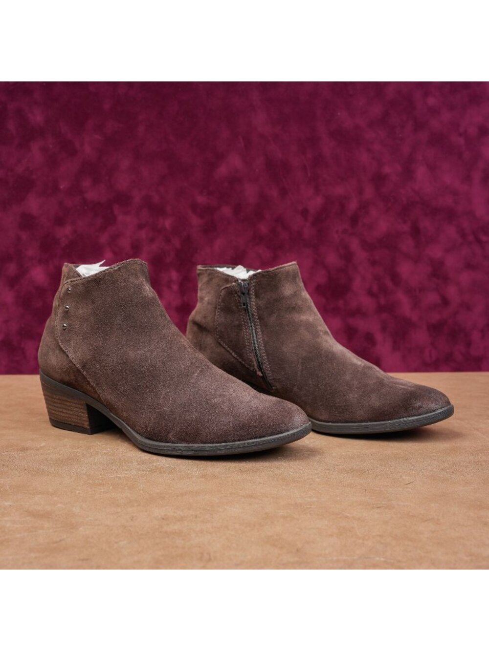 Josef Seibel Women Daphne Brown Western Suede Zip Stud Boots sz 9-9.5US EUR40